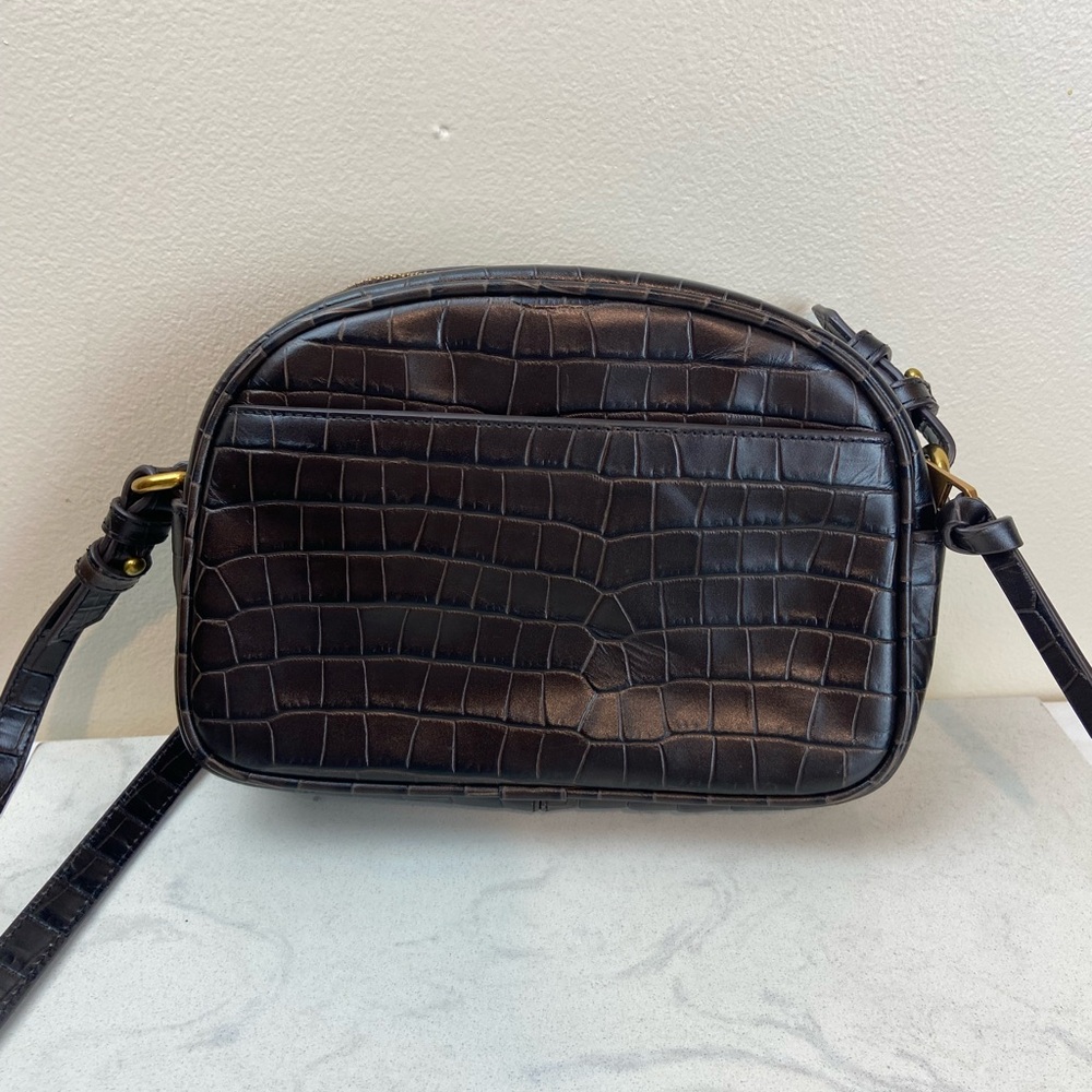 J. Crew Dark Brown Croc-Embossed Leather Crossbody Bag - Picture 4 of 6